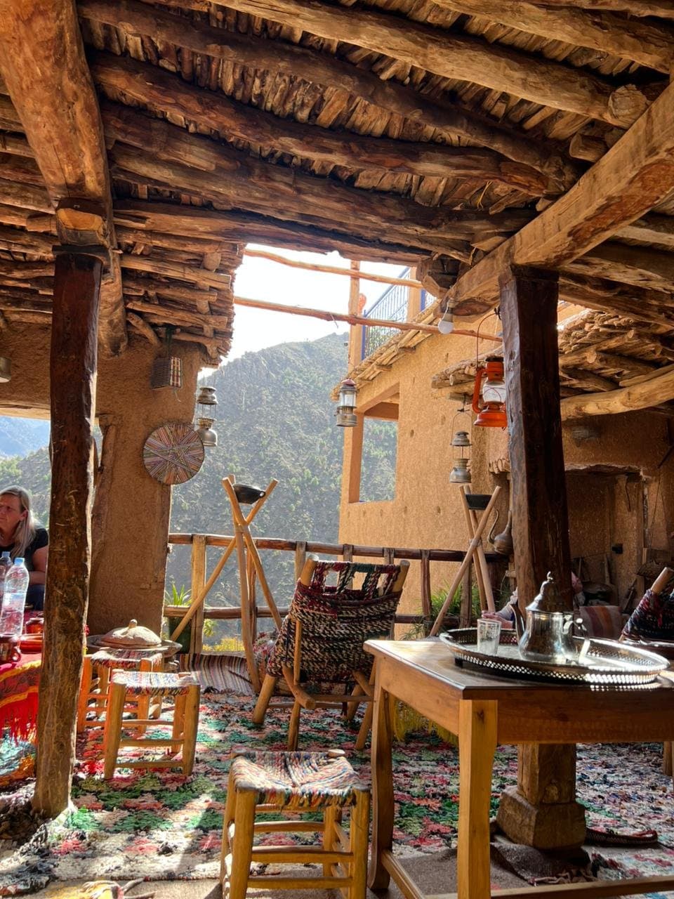 Atlas Mountains cafe stop, with tea on the terrace.